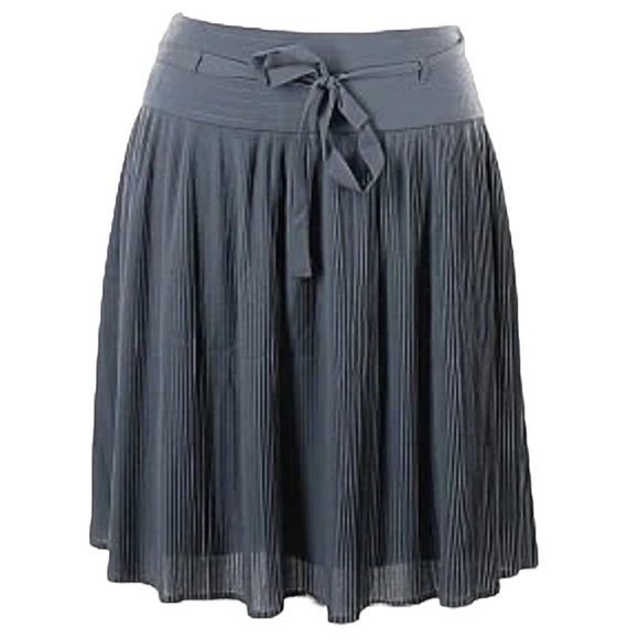 Leifsdottier (Anthropologie) Grey Plisse Skirt with Yoke Drop Waist and Sash - Picture 2 of 14